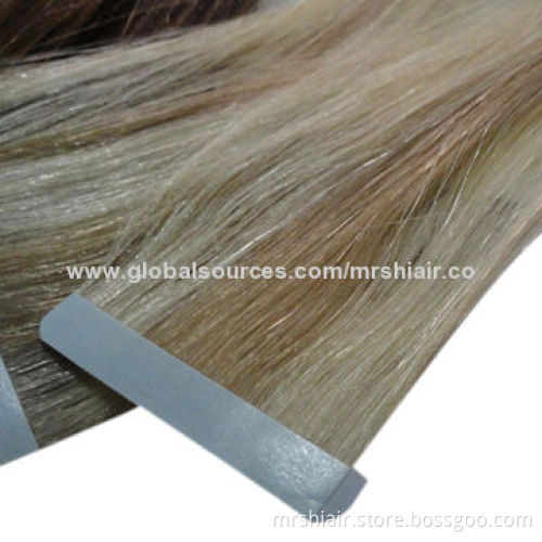 Gray piano white blonde Remy adhesives tape in skin weft human hair extension, 18" 24" hot promotion